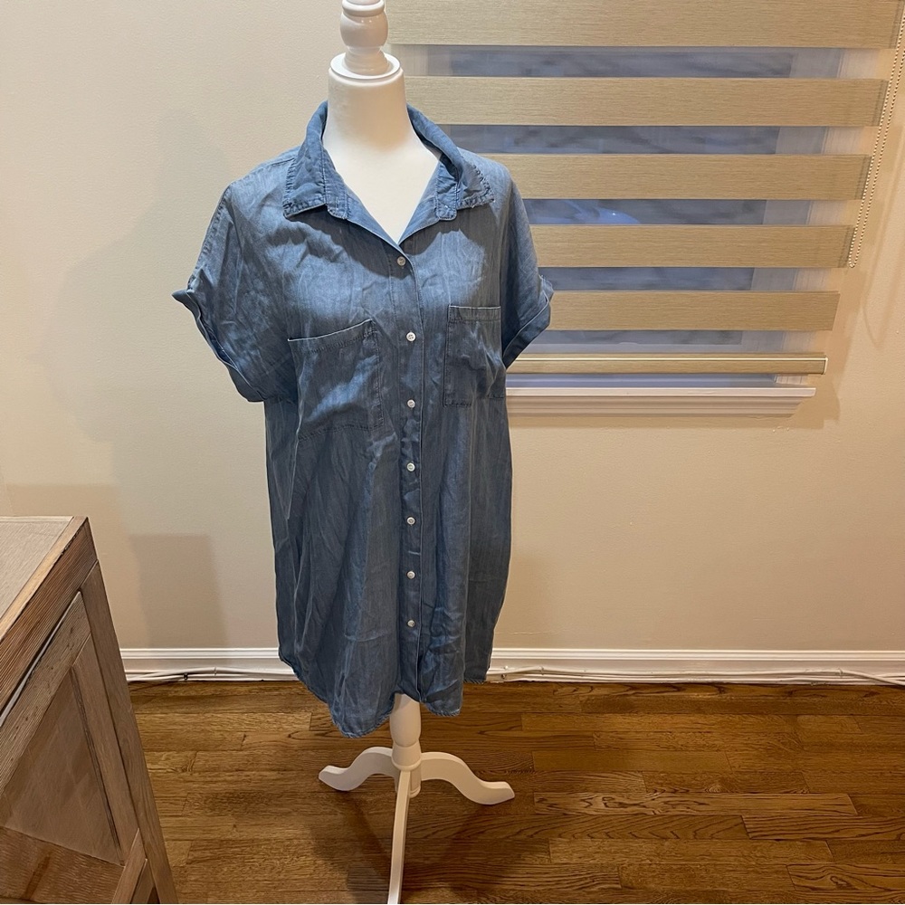 Denim like button down dress jacket shirt shacket
